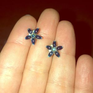 Navy Blue Flower Studs